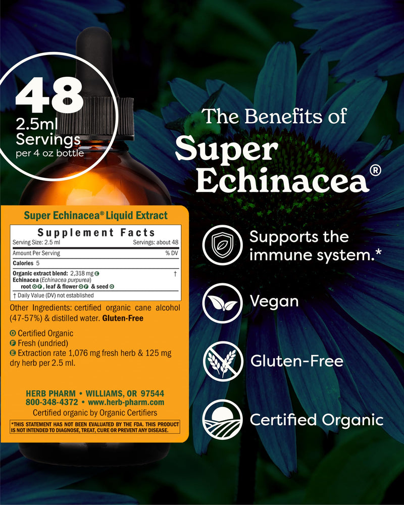 [Australia] - Herb Pharm Certified Organic Super Echinacea Liquid Extract for Active Immune System Support - 4 Oz 4 Fl Oz (Pack of 1) 