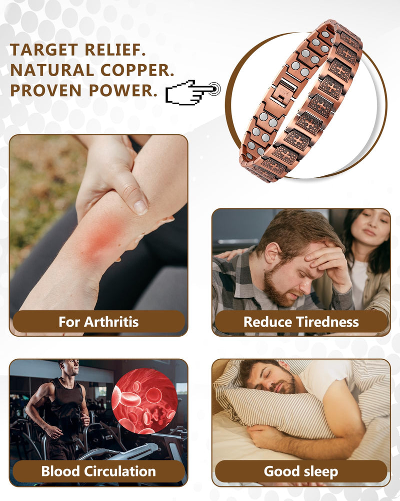 [Australia] - Feraco Copper Cross Bracelet for Men,Magnetic Therapy Bracelet with 46 Magnets - 99.99% Pure Copper Copper Cross Beacelet 