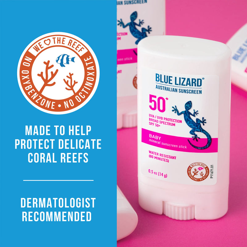 [Australia] - Blue Lizard BABY Mineral Sunscreen Stick with Zinc Oxide, SPF 50+, Water Resistant, UVA/UVB Protection - Easy to apply, Fragrance Free, .5 oz 0.5 Ounce (Pack of 1) 