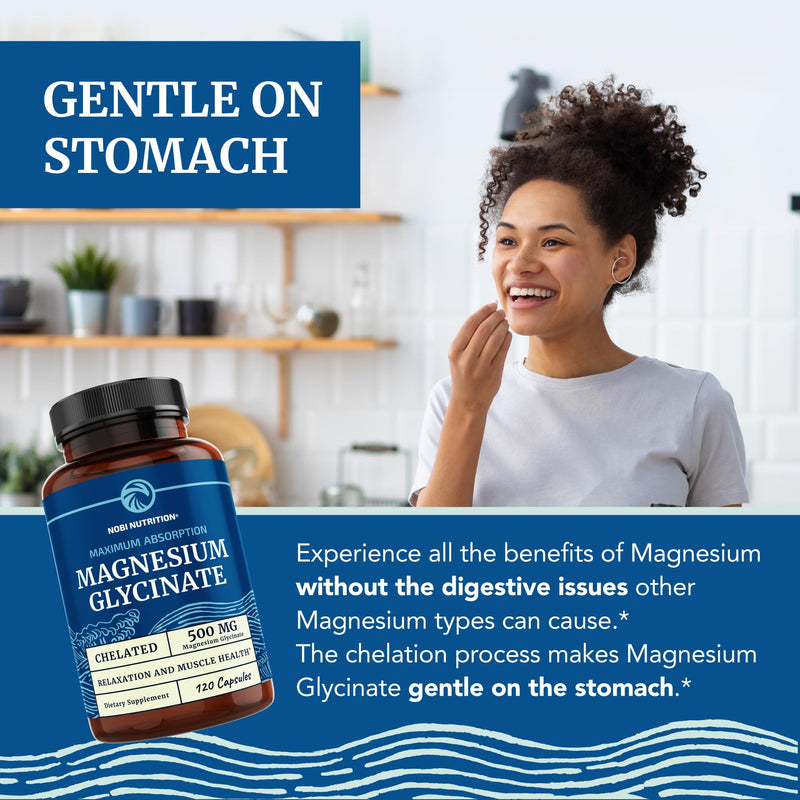 [Australia] - Magnesium Glycinate 500mg | Chelated for Muscle Relaxation, Bones, Heart, Nerve, Sleep & Calm Support for Women & Men | High Absorption Magnesium Chelate Supplement & Bisglycinate Complex | 120ct 