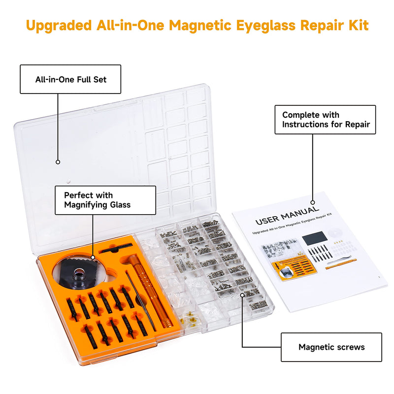 [Australia] - Upgraded All-in-One Magnetic Eyeglass Repair kit with Magnifying Glass, Repair Tool Kit with 12 interchangeable Screwdriver Bits, Nose Pads, Screws and Tweezer for Eyeglass, Sunglass, Watch, Laptop 