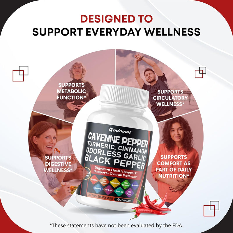 [Australia] - Cayenne Pepper Turmeric Odorless Garlic Cinnamon Fenugreek Citrus Bergamot Artichoke Blueberry Green Tea Black Pepper -150 Capsules- Made in USA 150 count (pack of 1) 