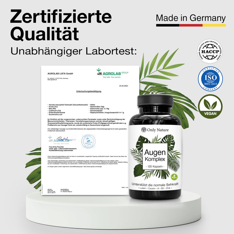 [Australia] - NEW: Eye vitamins - 130 lutein zeaxanthin capsules with beta carotene, vitamin B2, A, zinc - unique composition - produced in Germany, laboratory tested & vegan - eye vitamins test winner 