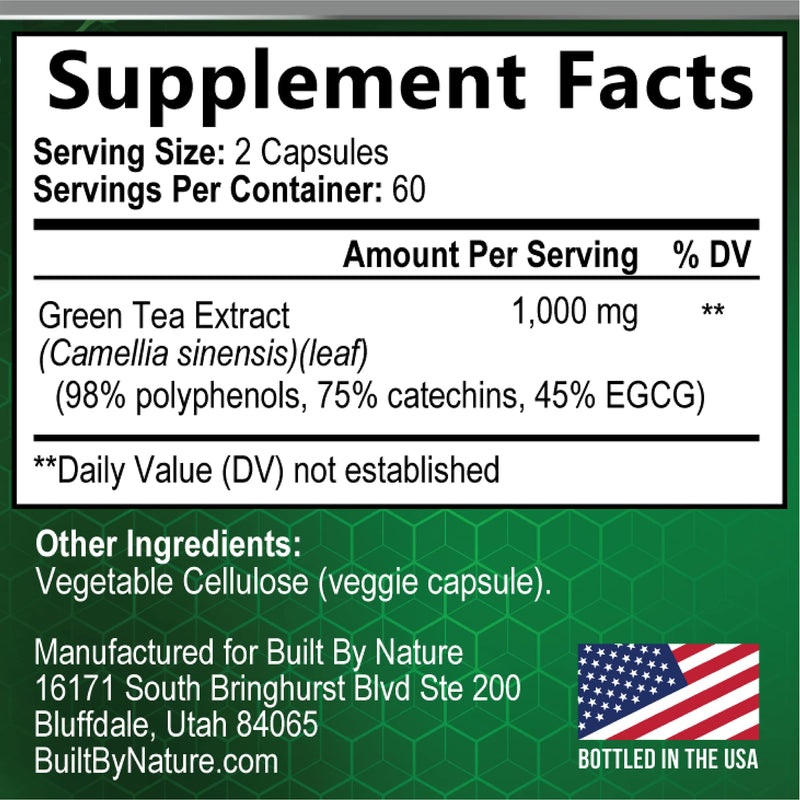[Australia] - Green Tea Extract Pills - Powerful Antioxidant Supplement - 98% Standardized EGCG 1000mg for Natural Energy with Polyphenols - Gentle Caffeine - 120 Capsules 120 Count (Pack of 1) 
