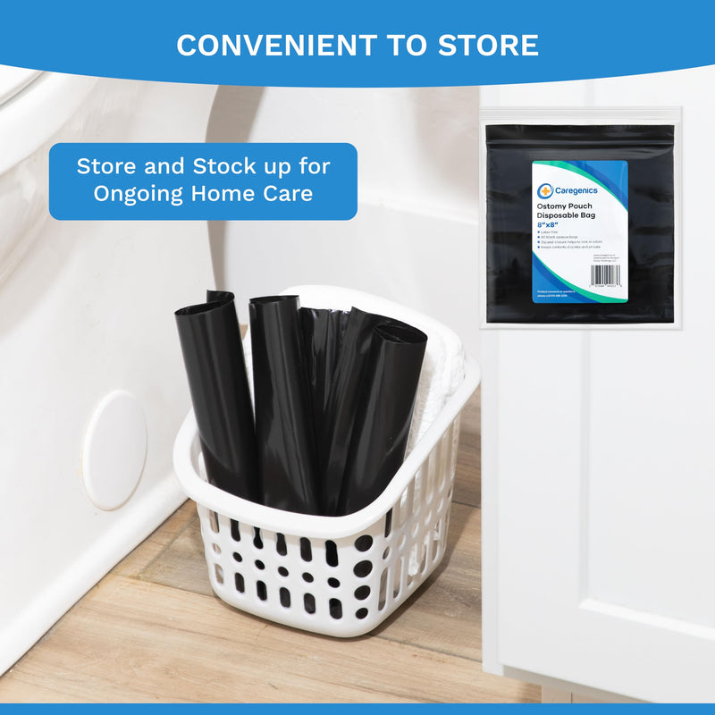 [Australia] - Ostomy Pouch Disposable Bags/Zip Seal Closure, Prevents and Locks in Odors, Mess-Free / 8"x8" by Caregenics (60 Count in a Bag) 8x8 