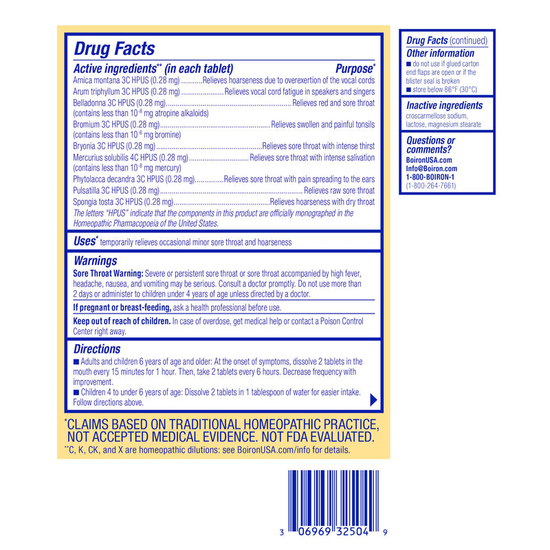 [Australia] - Boiron ThroatCalm Tablets for Pain Relief from Red, Dry, Scratchy, Sore Throats and Hoarseness - 60 Count 60 Count (Pack of 1) 