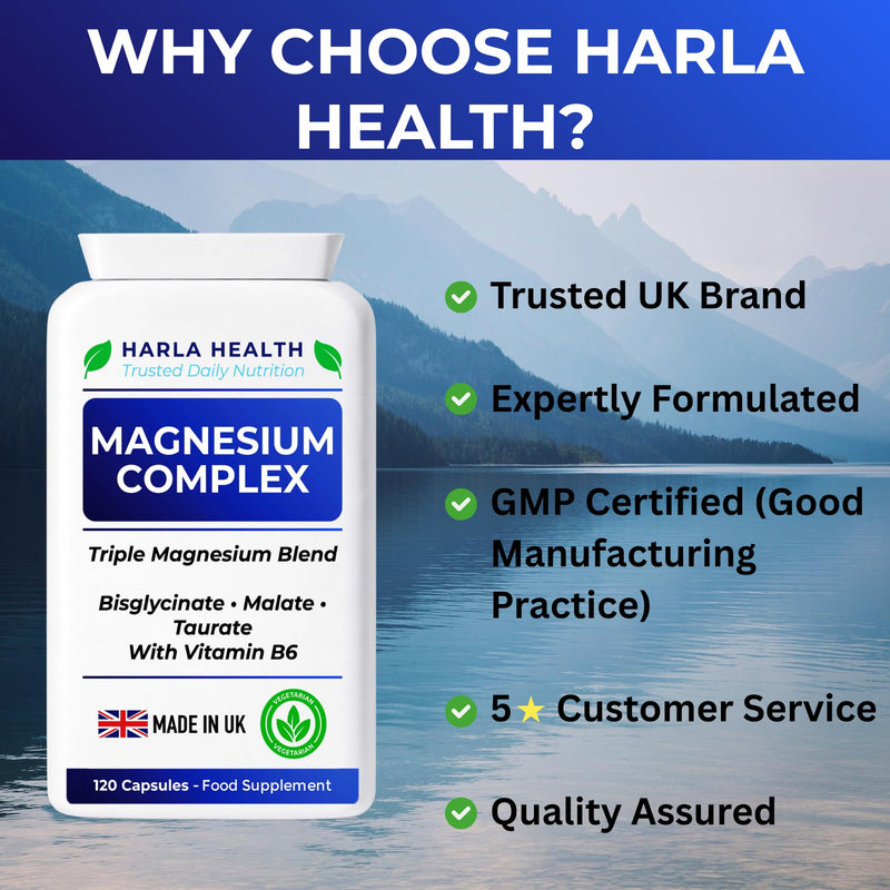 Magnesium Complex – Bisglycinate, Malate & Taurate with Vitamin B6 – 120 Vegan Capsules – High Absorption Magnesium Supplement for Energy, Muscle Function & Sleep Support