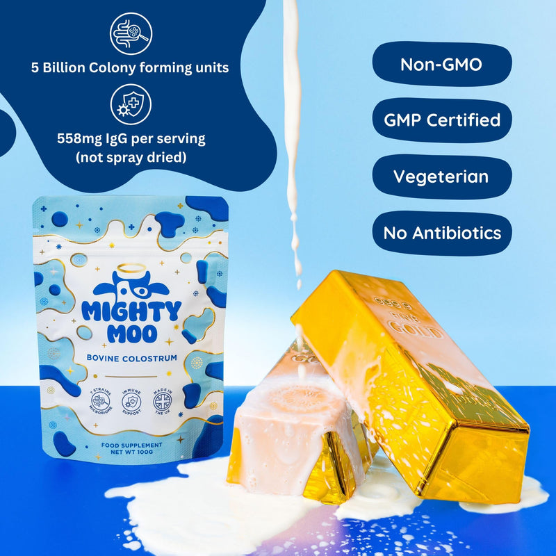 Bovine Colostrum Powder Supplement with Probiotics for Gut Health, Immune Support & Bloating, High IgG Levels Unflavoured, 30 Servings 100g.