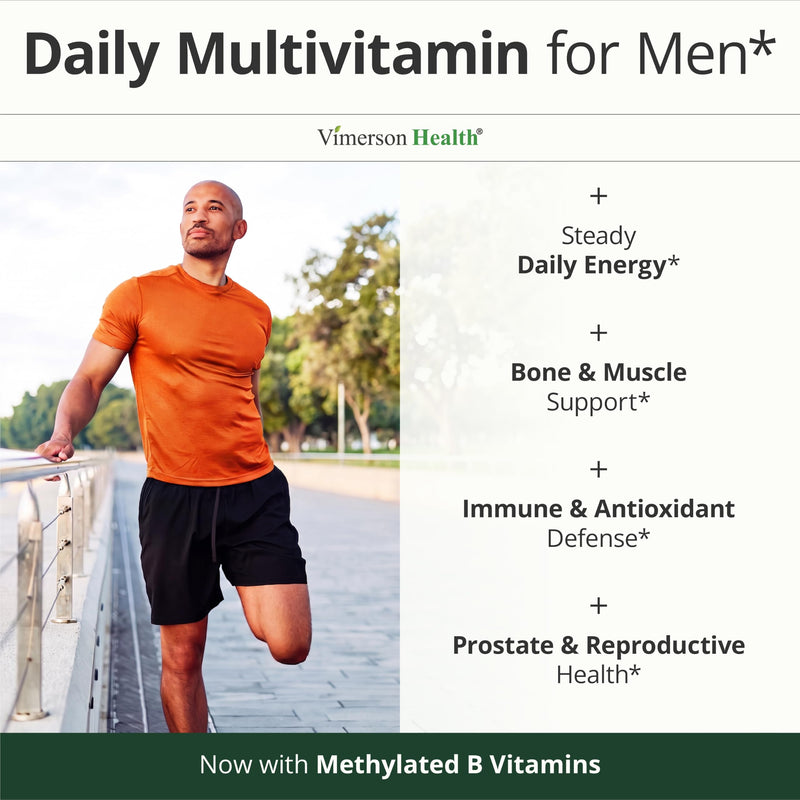 Vimerson Health Multivitamin for Men: Methylated B Vitamins, Chelated Minerals and Bioavailable D3 for Focus and Energy Support – Daily Mens Multivitamins and Multiminerals – 60 Capsules Men's Capsules