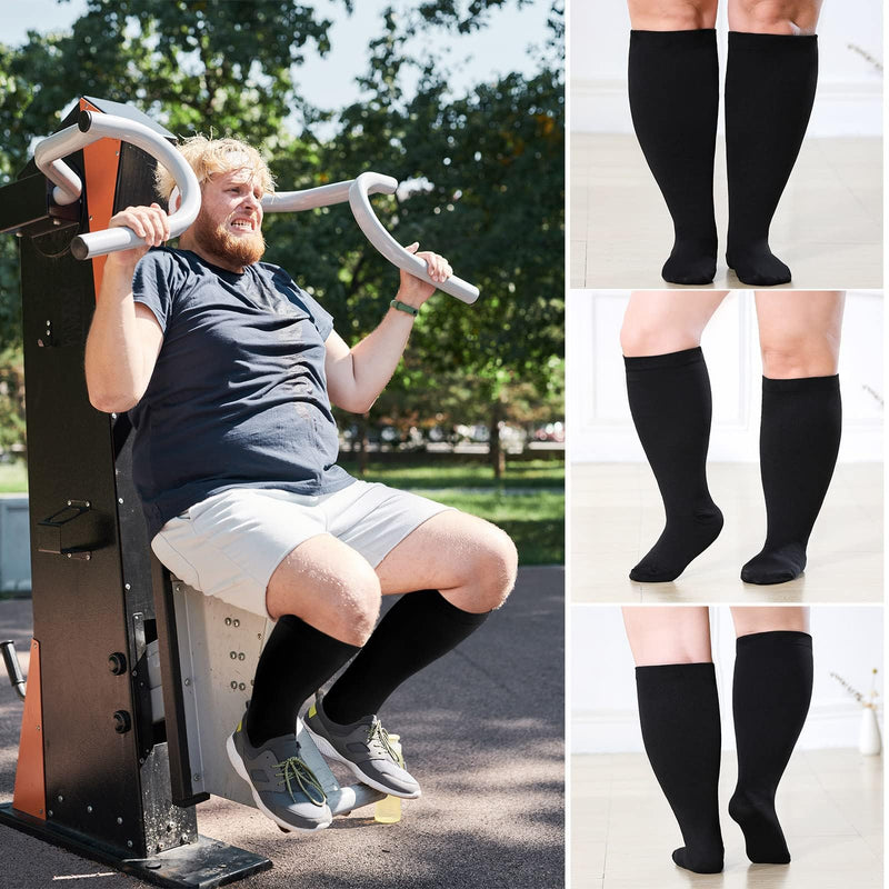 [Australia] - ZFSOCK Compression Stockings Thick Calves Men: Support Stockings Women Medical Compression Socks 20-30mmhg Plus Size Men Women Travel Stockings for Nurses Air Travel Sports 1 Pair 4XL Black 