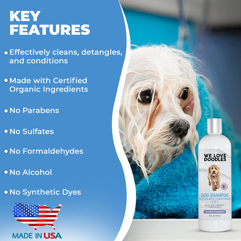 We Love Doodles 4-in-1 Lavender Shampoo, Conditioner & Detangler Bundle - Grooming & Tangle Remover Spray (Mango) - Made in USA - PawsPlanet Australia