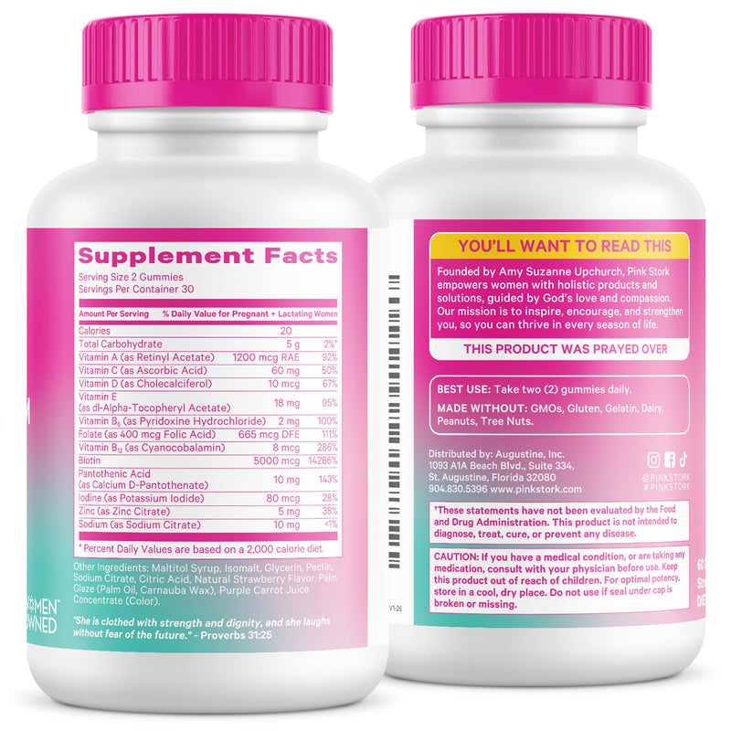 Pink Stork Postpartum Hair Loss Gummies, 60 Count | Biotin, Pantothenic Acid, Vitamin E, B6, B12, Breastfeeding-Friendly, Hair Growth + Regrowth Support