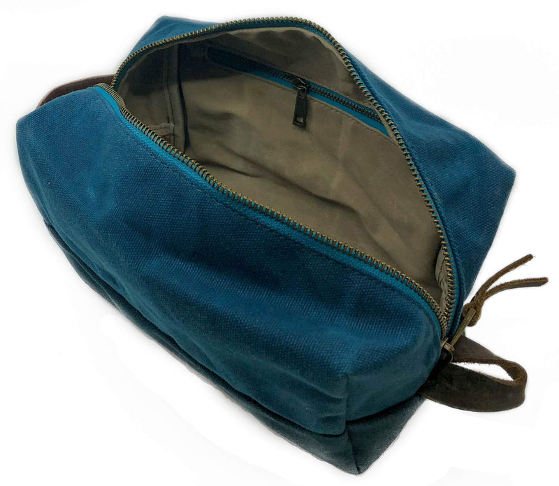 the DOPP KIT | durable waxed cotton canvas toiletry bag with leather handle (AlpineLake) AlpineLake