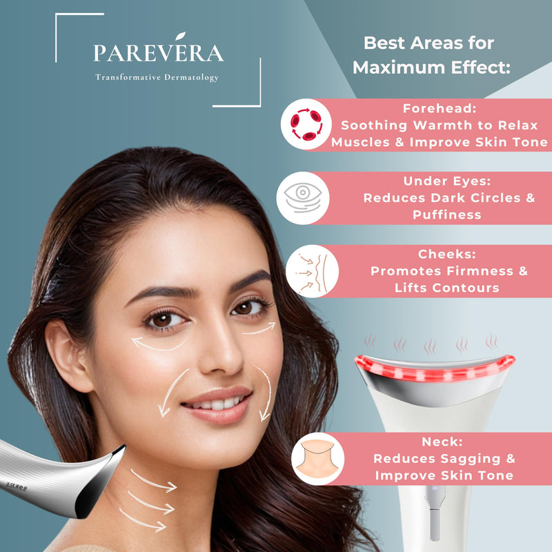 Microcurrent Heat & Vibration Facial Wand - Red Light Anti-Aging Massager for Collagen Boost, Wrinkle & Puff Reduction | 3-Mode LED Glow Device for Skin Firming & Tightening