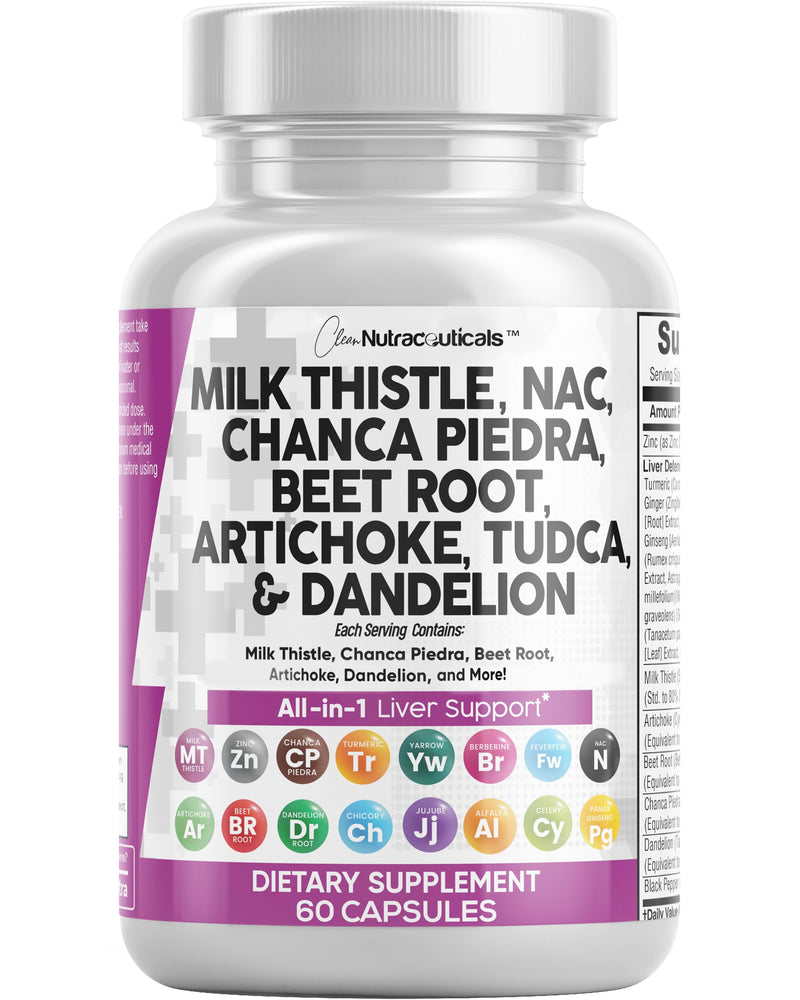 [Australia] - Clean Nutraceuticals Milk Thistle NAC Chanca Piedra Beet Root Artichoke Dandelion Root - Liver Cleanse Detox & Repair Supplement Plus TUDCA Choline & Ginger 60 Count 1 