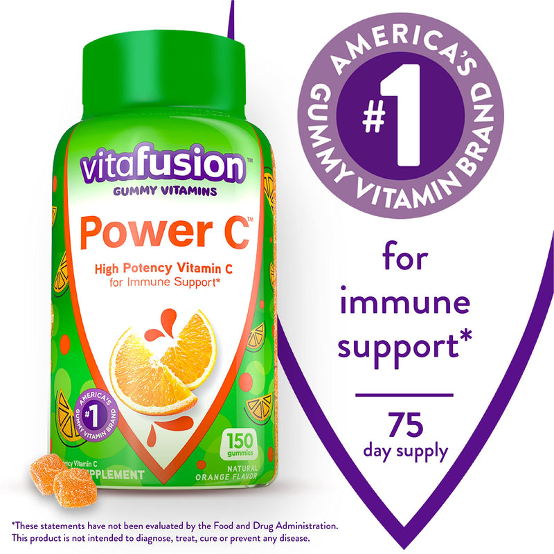 Vitafusion Extra Strength Vitamin D3 Gummy & Power C Vitamin C Gummies for Immune Support, Orange Flavored, 282 mg Vitamin C, America’s Number 1 Gummy Vitamin Brand, 50 Day Supply, 150 Count