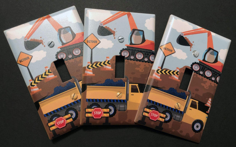 [Australia] - Truck Boys Room Light Switch Cover Plate Kids Decorative Tractor Nursery Teen Toddler Room Decor Bedroom Bathroom Playroom (Construction Truck) Construction Truck 