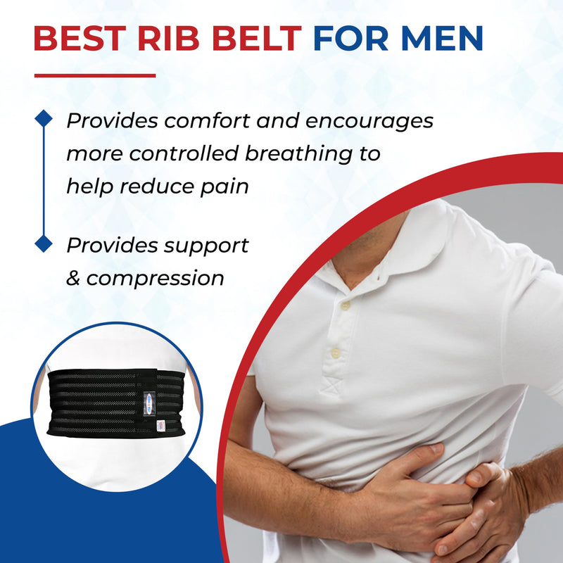 ITA-MED Breathable Elastic Rib Brace for Men, Ideal Compression Support Wrap/Belt for Broken, Cracked, Dislocated & Fractured Ribs, Made in USA (Black, Large) Black