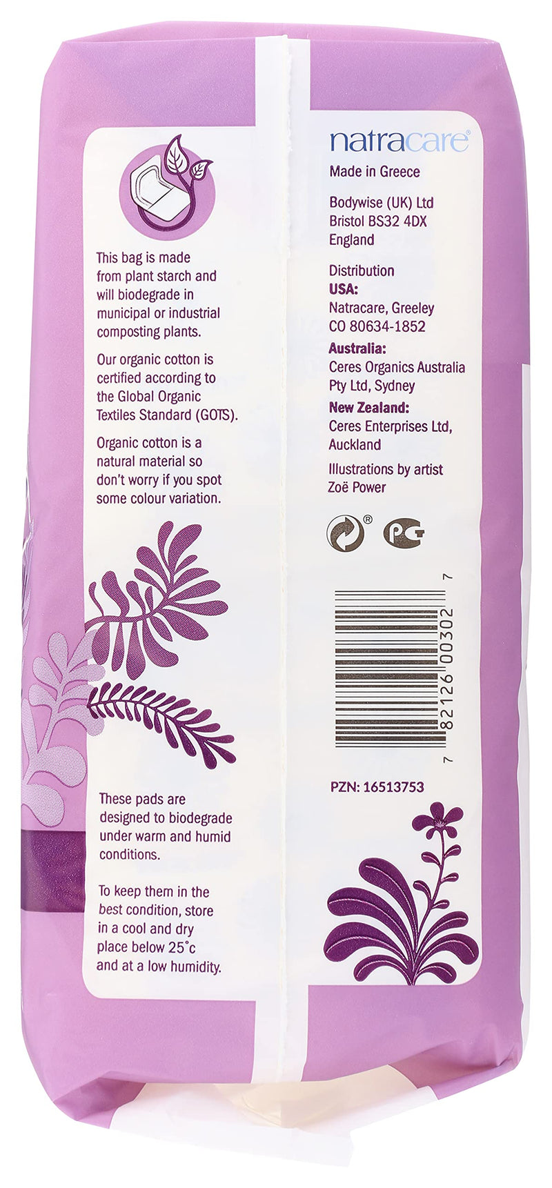 [Australia] - Natracare Natural Traditional Style Maxi Pads, Regular, Individually Wrapped, Without Wings in Plant-Based Bag (1 Pack, 14 Pads Total) 14 Count (Pack of 1) 