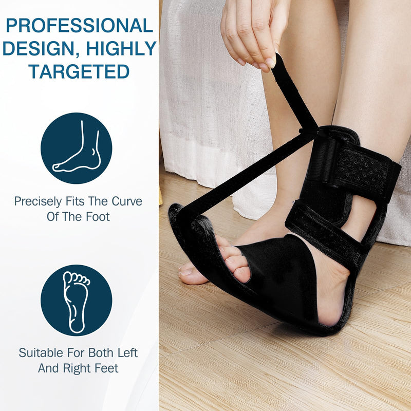 Upgrade Plantar Fasciitis Night Splint & Relief Brace with Adjustable Straps - Support for Achilles Tendonitis, Heel Spur Pain, Day & Night Use Black 1