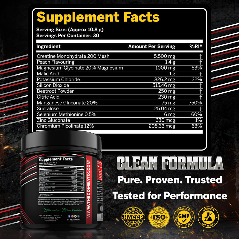 Premium Creatine Monohydrate + Electrolytes Powder 324g – Supplement for Performance Athletes – Hydration, Recovery & Endurance Support - Pre & Intra Workout (30 Servings, Peach) Fresh Peach 30 Servings