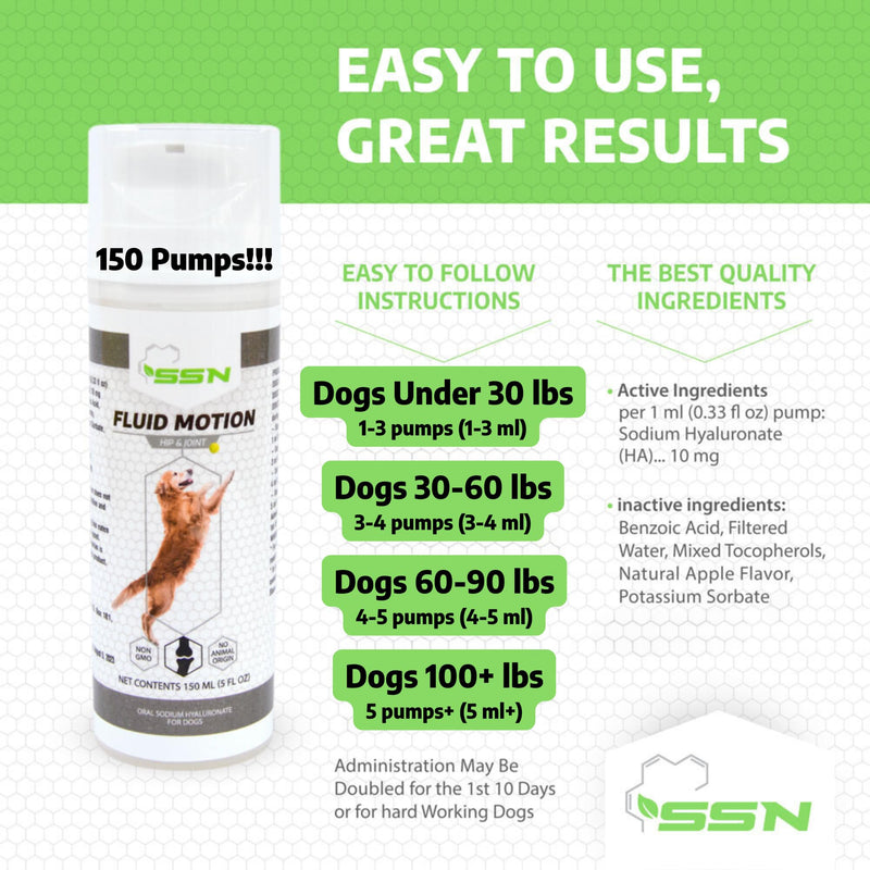 Fluid Motion - Hip & Joint Support for Dogs - Liquid Hyaluronic Acid - Mobility, Comfort and Joint Supplement for Senior Dogs - Apple Flavor - Glucosamine Alternative (30-60+ Day Supply) - PawsPlanet Australia