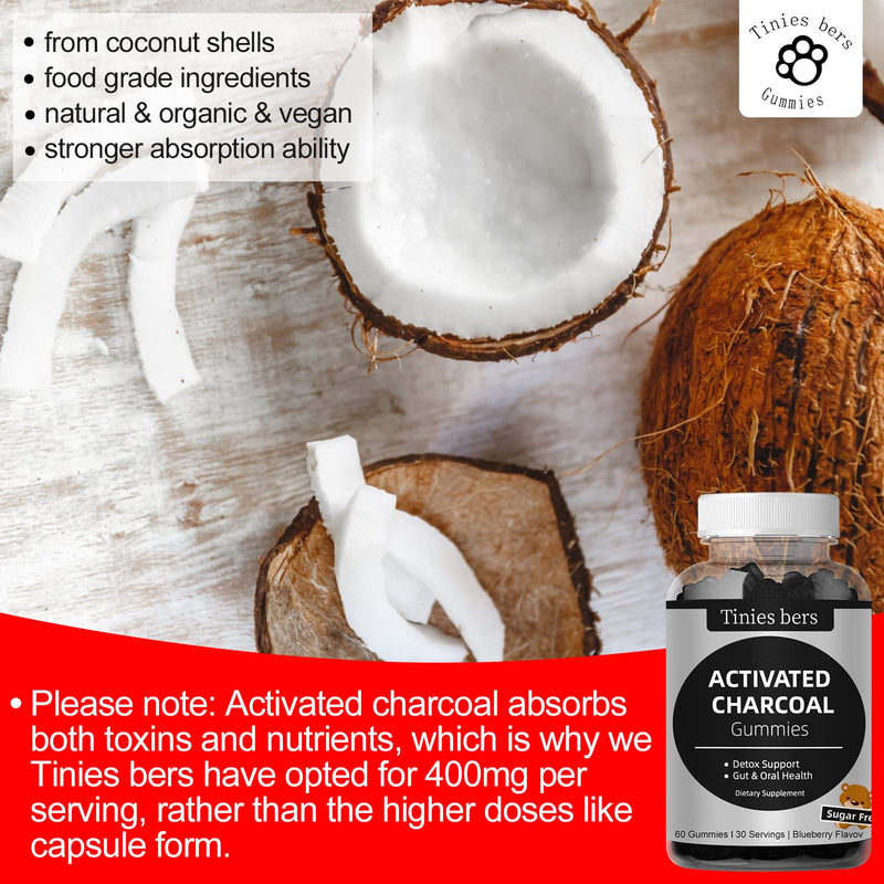 [Australia] - Activated Charcoal Gummies Sugar Free, 400mg Charcoal Supplements from Coconut, Quicker to Cleanse, Detox, Gas Relief, Gut & Oral Health for Adults & Kids, Gluten Free, Non GMO, Vegan, Pectin, 60 60 Count (Pack of 1) 