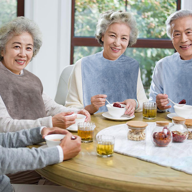 [Australia] - 4 Pack Adult Bibs for Men and Women, Adult Bibs for Elderly, Large Towel bibs for Special Needs Adults Blue & Grey 