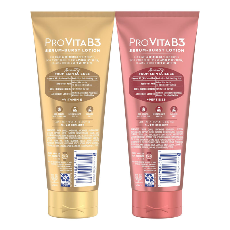 Vaseline Pro VitaB3 Skin Care Serum Burst for Healthy, Glowing Skin Luminous Glow & Supple & Soft 10x Antioxidant Power of Vitamin C with Vitamin B3, Hyaluronic Acid 7.5 fl oz 2Pk | Body moisturizer for dull-looking skin with Vitamins C, E, Niacinamide...