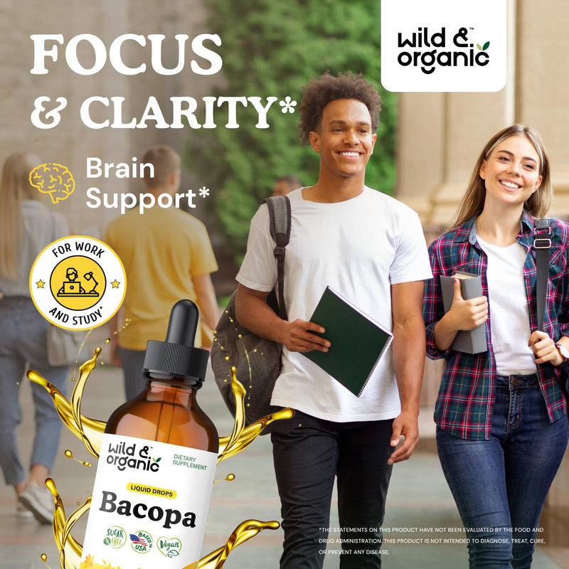 [Australia] - Wild & Organic Bacopa Liquid Drops - Herbal Tincture for Brain Support - Vegan Supplements with Bacopa Monnieri Extract Liquid - 5-Month Supply - Sugar & Alcohol-Free - 4 fl oz 4 Fl Oz (Pack of 1) 