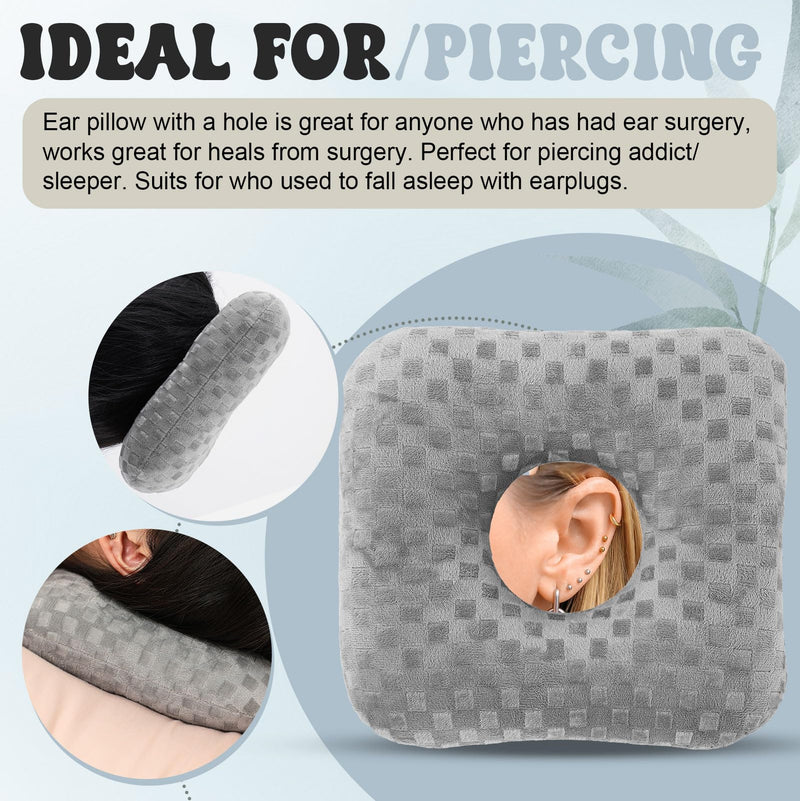 [Australia] - 2 Pieces Ear Piercing Pillows with Hole O Shaped Side Sleeping Pillow Circle Guard Protectors for Ear Pain Inflammation Pressure Sores Relief(Gray) Gray 