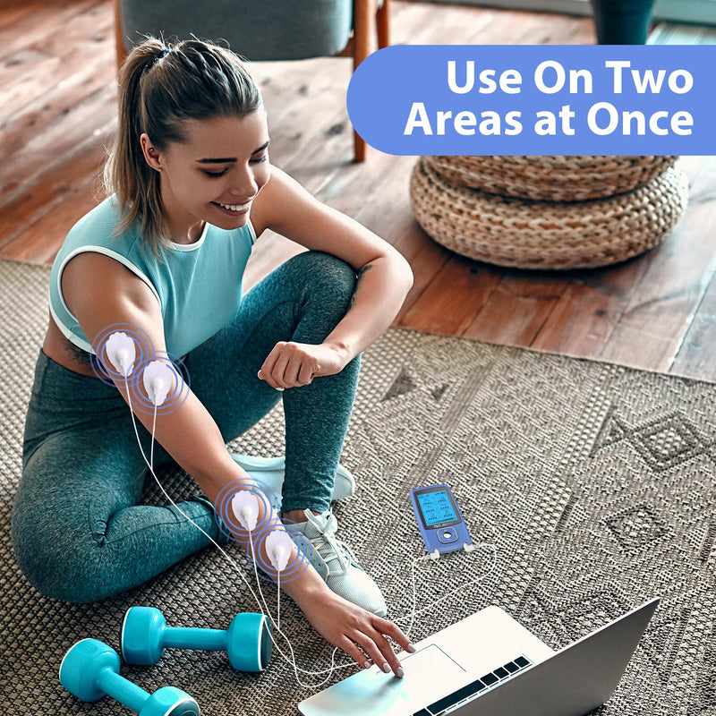 [Australia] - 24 Modes Tens Unit Muscle Stimulator, Rechargeable Tens Machine with 8 Electrode Pads (American Gel), Electric Pulse Massager for Pain Relief Therapy（Blue） B-blue 