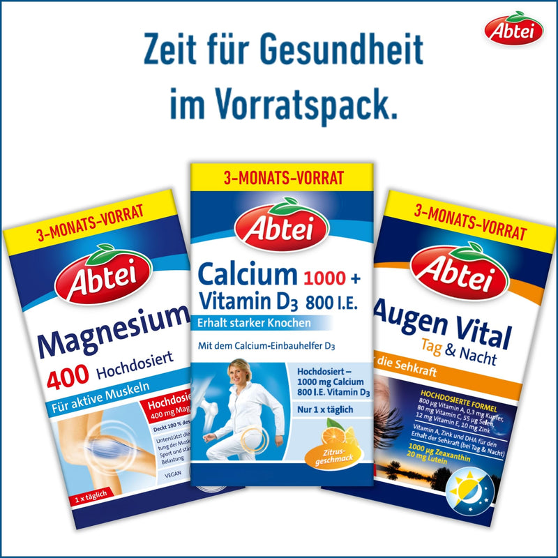 [Australia] - Abbey Calcium 1000 + Vitamin D3 - For maintaining strong bones - High dosage, gluten-free, lactose-free, gelatin-free - Storage pack - 90 chewable tablets for 3 months 