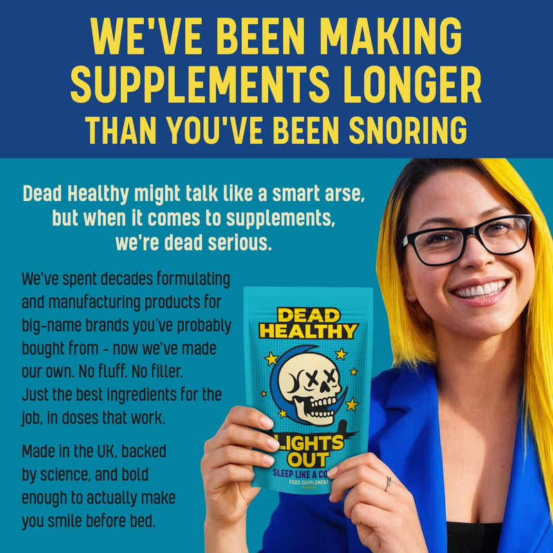 Lights Out – Premium Night-Time Sleep Support with Magnesium, L-Theanine, Lemon Balm & Tart Cherry – 60 Vegan Capsules – Made in the UK