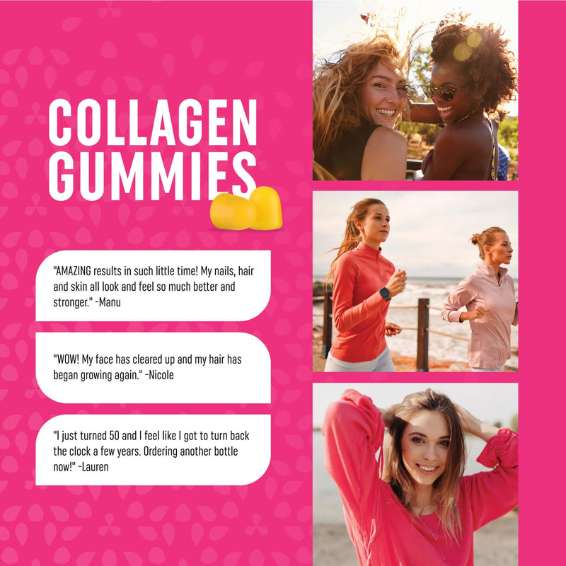Collagen Gummies for Women | 200mg Hydrolyzed Collagen + 2500mcg Biotin, with Vitamin C, E & Zinc | Anti Aging, Hair Growth, Skin, Strong Nails | Non-GMO Collagen Supplements for Women | 60 Count