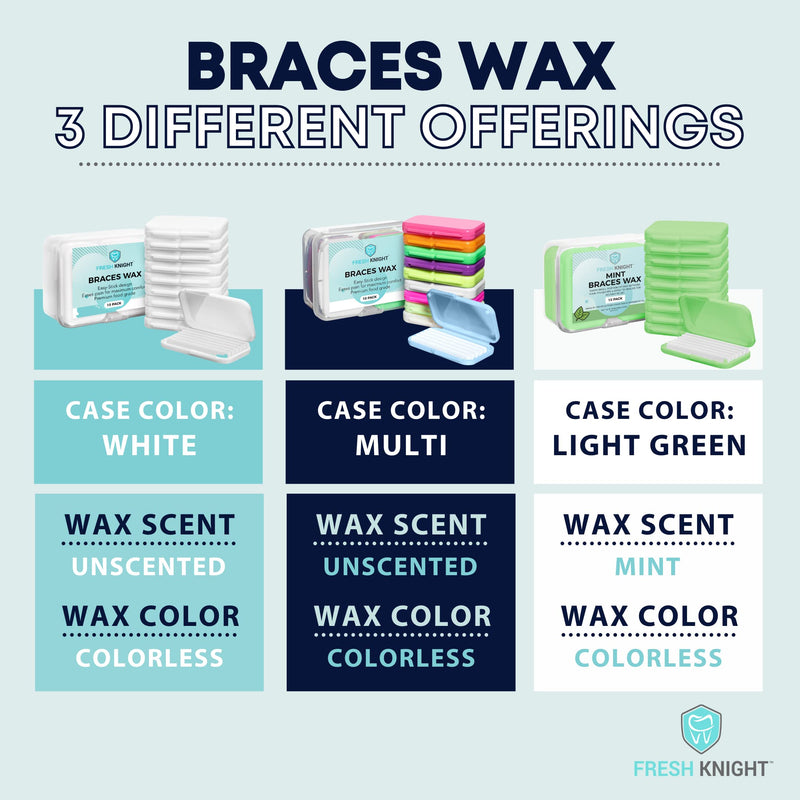 [Australia] - Braces Wax,10 Pack. Dental Wax for Braces & Aligners, Unscented & Flavorless - 50 Premium Orthodontic Strips. White Cases. Includes storage case. Food Grade ortho brace wax. Fresh Knight. (White) 