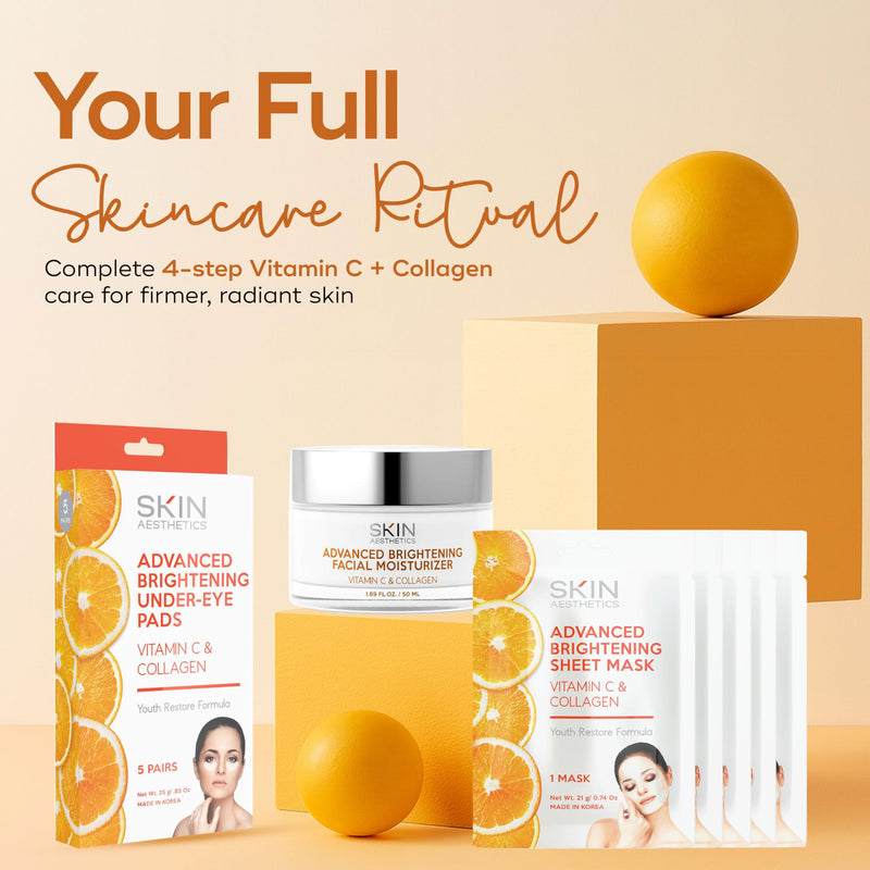 Skin Aesthetics Vitamin C & Collagen Set – Dermatologist Tested, Anti Aging, Korean Skin Care – Firms, Smooths, Hydrates and Revitalizes Tone – Vegan, Clean Beauty – Moisturizer, 5 Mask & 5 Eye Pads Skin Care Regimen