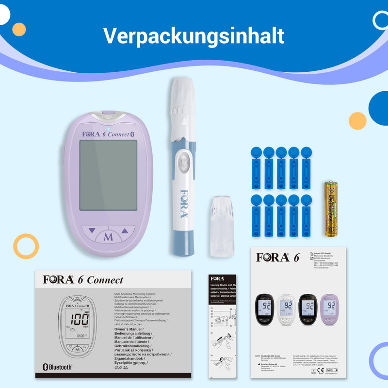 [Australia] - FORA 6 Connect (without test strips) | All-in-one health measuring device for the family | Blood Sugar, Ketone, Cholesterol, Uric Acid, Hemoglobin, Hematocrit Test | Bluetooth E-Diary | Lavender purple 