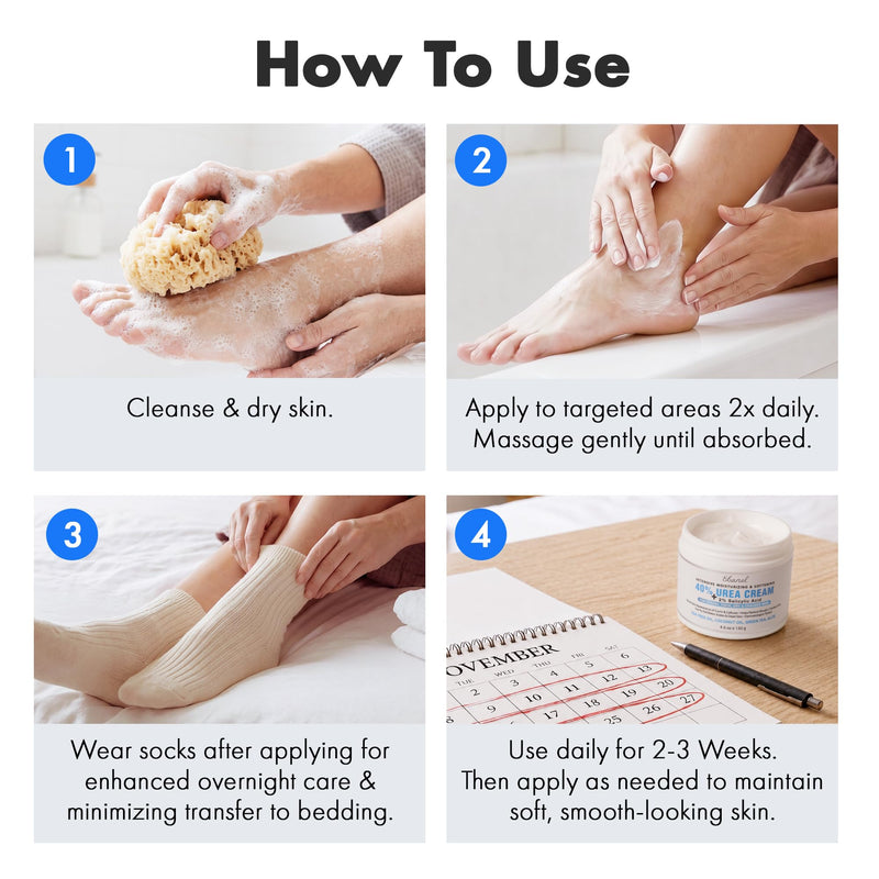 Ebanel Urea Cream 40% plus Salicylic Acid 2% for Dry Cracked Feet Skin, 2PK | Deeply Moisturizes & Softens Dry Cracked Heels, Feet, Knees, Elbows, Hands, Rough Dead Skin Callus Remover Toenail Softener 4.6 Ounce (Pack of 2)