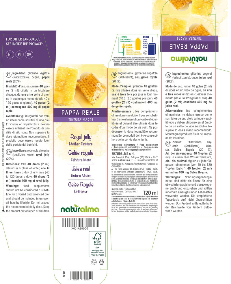 [Australia] - Royal jelly (royal jelly) alcohol-free mother tincture Naturalma - liquid extract drops 120 ml - dietary supplement alcohol-free 120 ml (pack of 1) 