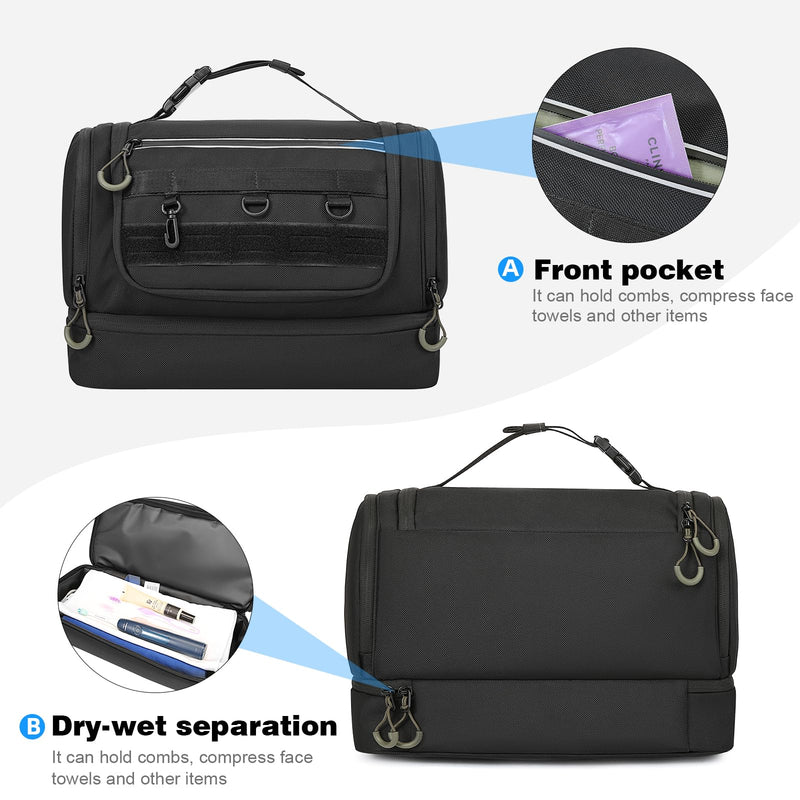 Toiletry Bag for Men, Handing Travel Toiletry Organizer Protable Water Ressistant Bathroom Shaving Bags for Toiletry Accessories, Travel Essentials, Black(Empty Bag)