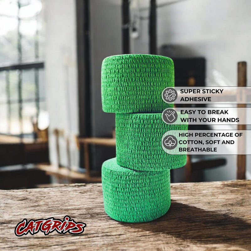 CATGRIPS Grip Tape – Thumb Tape for Weightlifting, Functional Fitness & Gym – Non-Slip EAB Tape for Fitness, Hook Grip – Durable, Flexible & Sweat-Resistant Sport Tape 6 Rolls x 2 in Blue+green