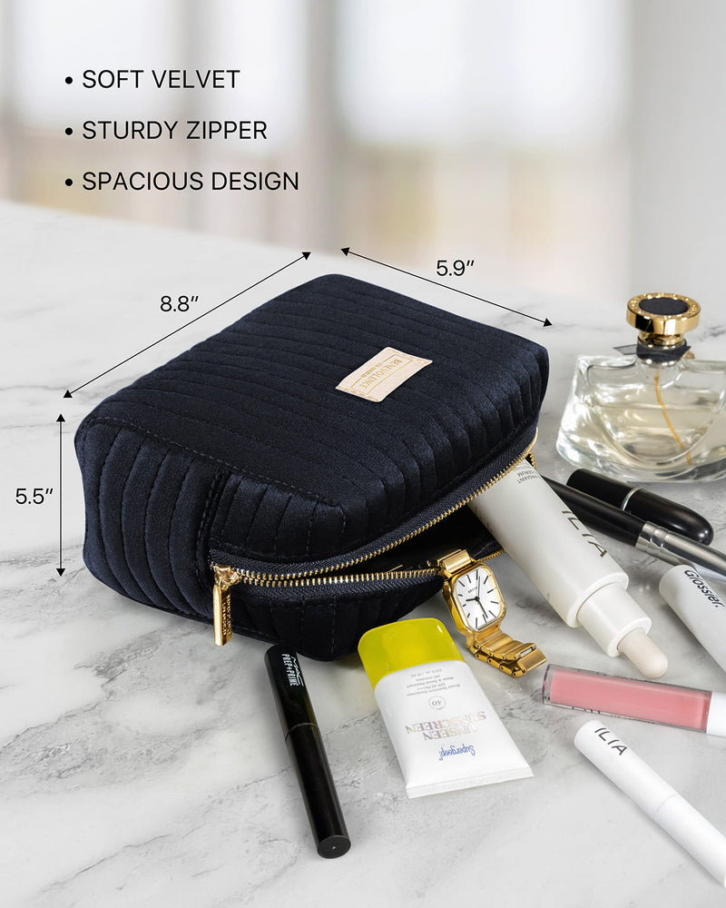 Benevolence LA Plush Velvet Travel Jewelry Box and Large Makeup Bag, Travel Accessory Organizer, Birthday Gifts for Women