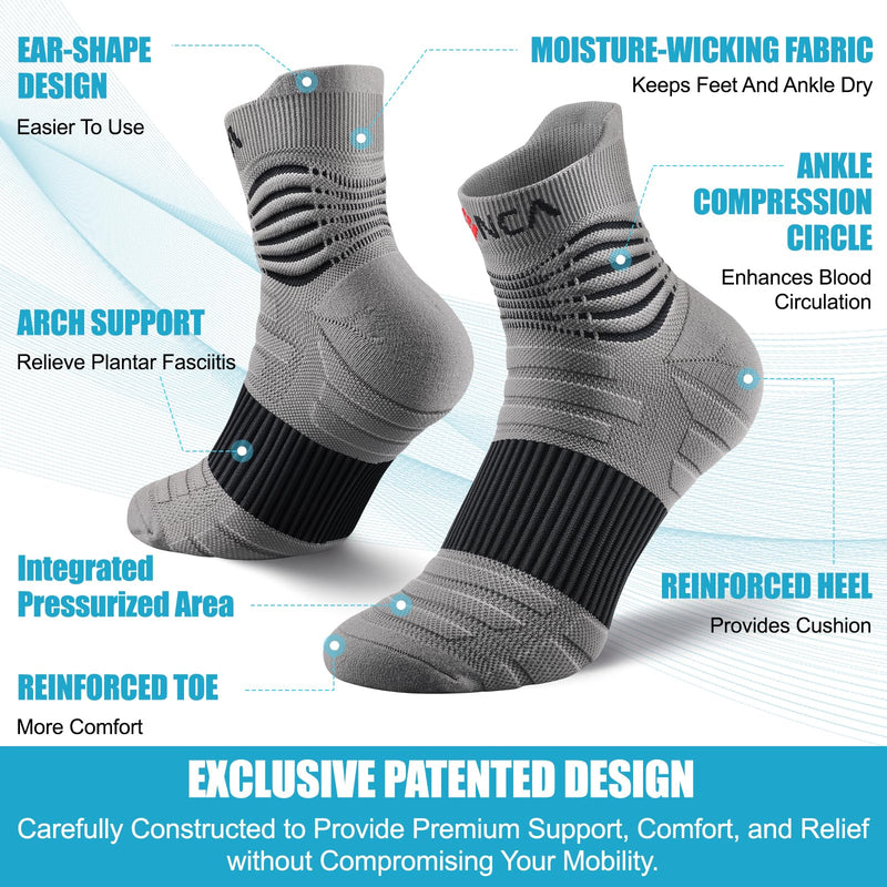 [Australia] - NEENCA Medical Compression Socks for Women & Men Circulation‚Äî2 Pairs, Ankle Compression Stockings for Pain Relief, Plantar Fasciitis, Swelling, Running, Nurses, Travel, Pregnancy, Flying. 20-30 mmHg Large Gray Black - 2 Pairs 