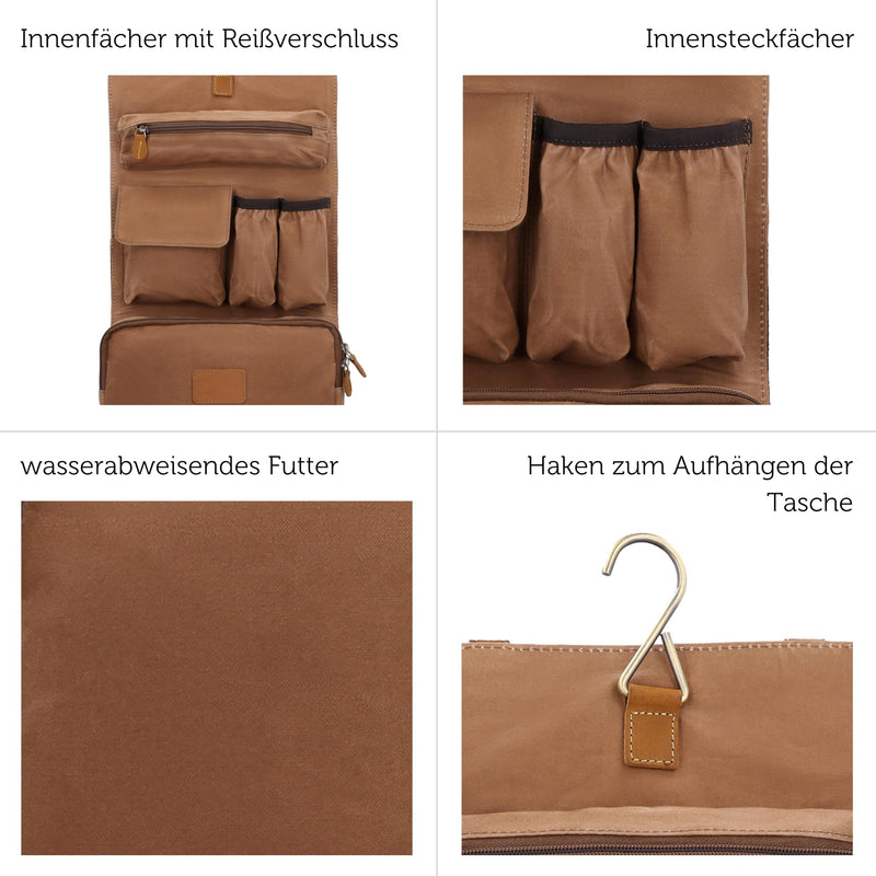 Gusti wash bag Leather-Rodney Toiletry bag wash bag sponge bag toiletries bag washbag make-up bag makeup bag cosmetic bag womens mens brown leather and canvas beige