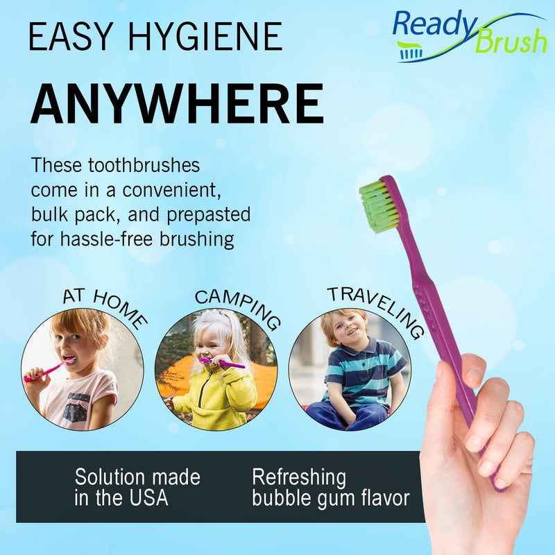 [Australia] - READYBRUSH JR 30 Reusable Prepasted Kids Toothbrushes with Bubblegum Flavor Toothpaste in the bristles- Bulk Toothbrushes Individually Wrapped - Travel Toothbrush for School, Camp, etc Made in the USA 