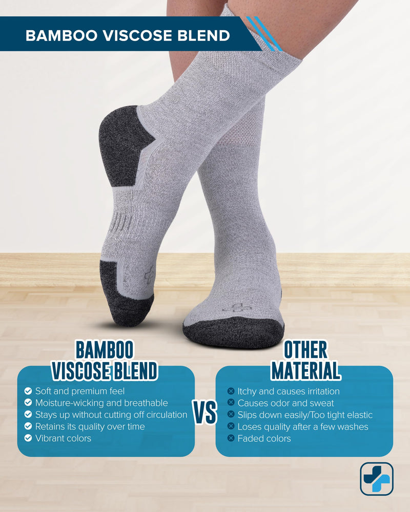 [Australia] - Doctor's Select Bamboo Viscose Diabetic Socks for Men - 3 Pairs Crew Diabetic Neuropathy Socks for Men | Mens Diabetic Socks Large Navy, Tan, Grey 