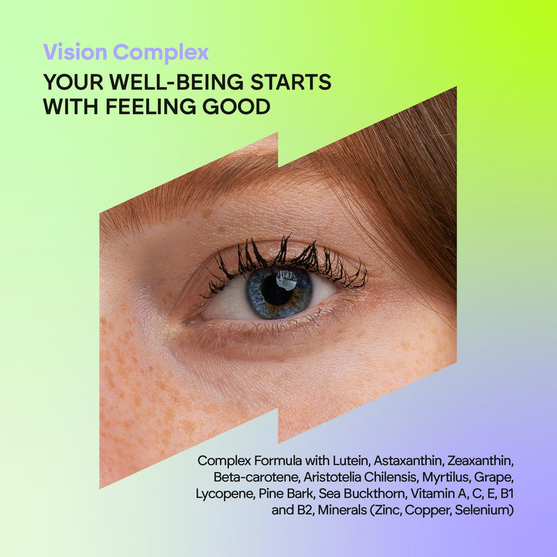Vision Complex Lutein + Zeaxanthin + Astaxanthin - Vitamins C E and A - Complex 18 Ingredients with Zinc Selenium Copper Lycopeno + Thiamine Riboflavin - 60 Capsules Nutralie