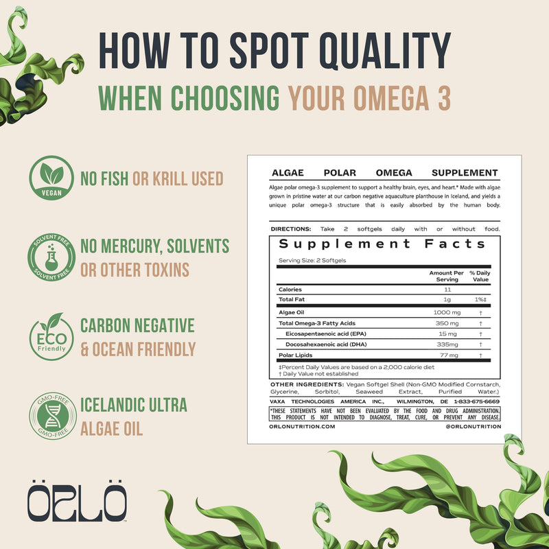 [Australia] - Orlo DHA - Vegan DHA Omega 3 Supplement - Triple STRENGTH Omega3s - Plant Based DHA & EPA Fatty Acids Algae Omega-3 Oil - Sustainable Krill or Fish Oil Alternative (60 Mini Softgels) 60 Softgels (1 Pack) 