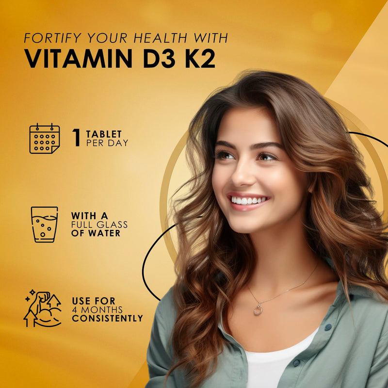 Ambrosial Vitamin D3 & K2 Tablets 4000IU Vitamin D3 + 100µg Vitamin K2 MK-7 for Healthy Bones, Muscles, and to Support the Immune System - 120 Tablets